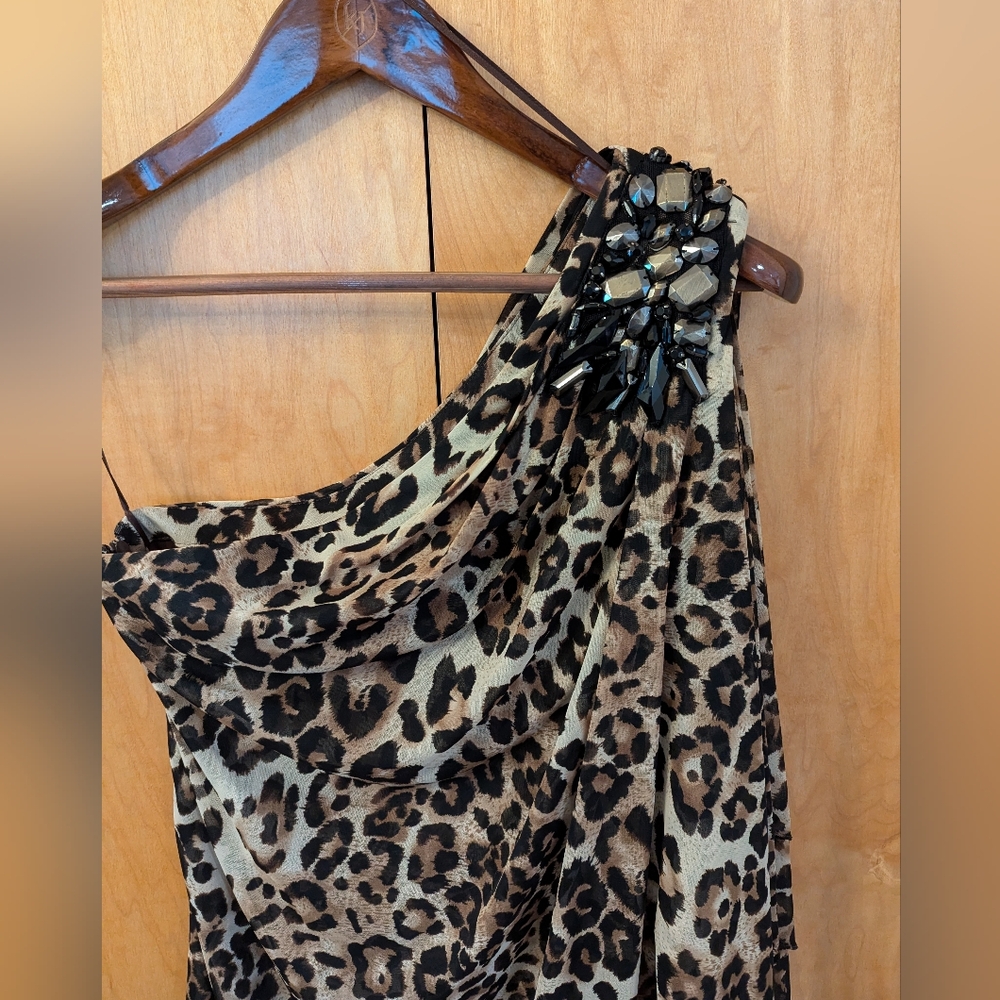Cache Leopard Print One Shoulder Dress Size 6 - image 3